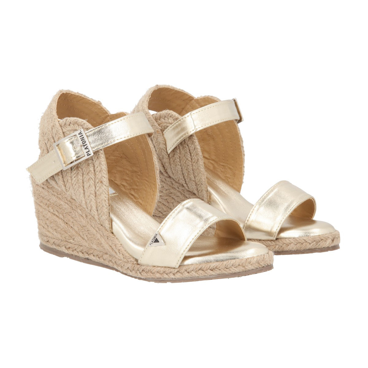 Sandalia Plataforma Confort Yute Natural Tukia Mujer Metálico Oro