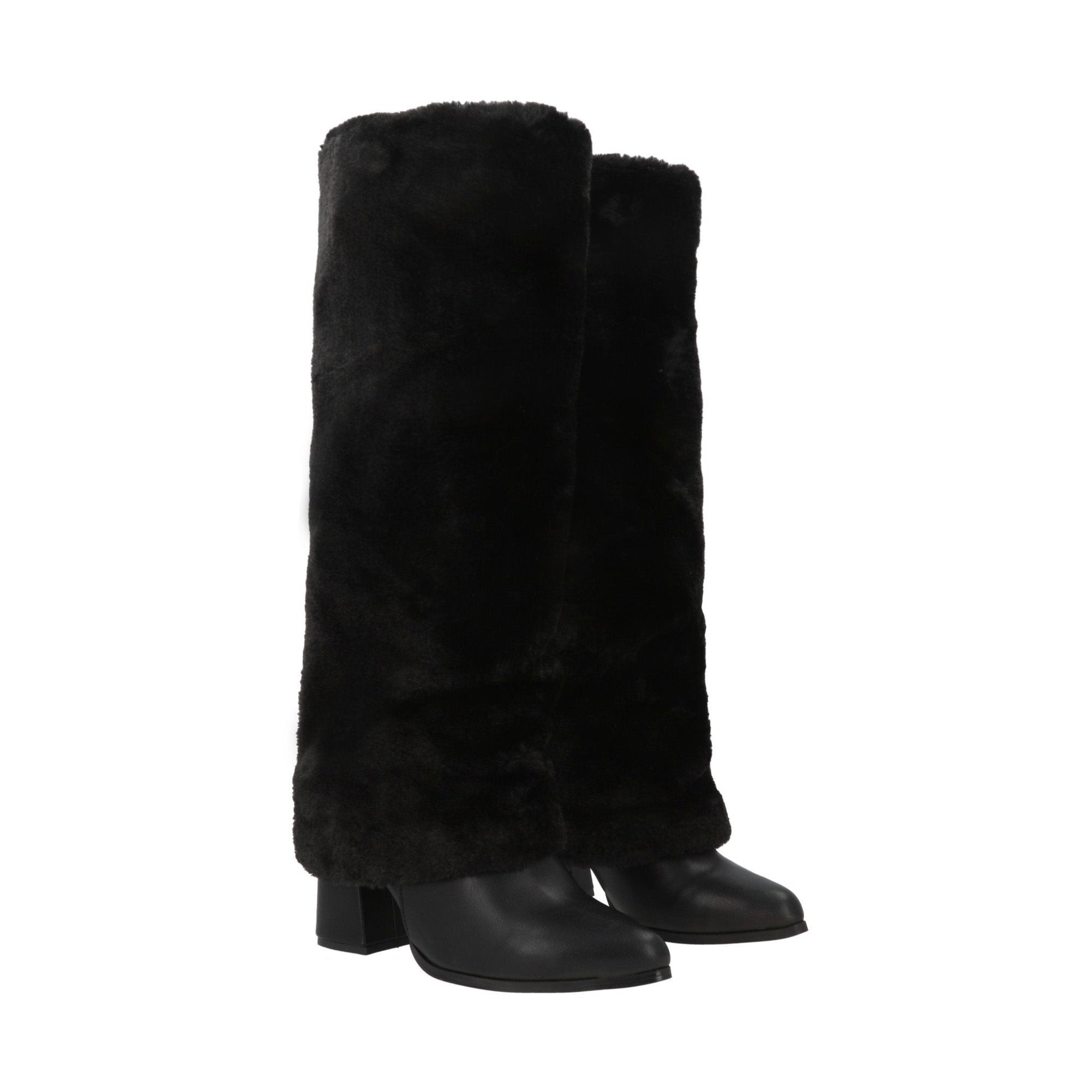 Bota Puntal De Tacón Maxi Larga Amaranta Cabra Piel Negro Para