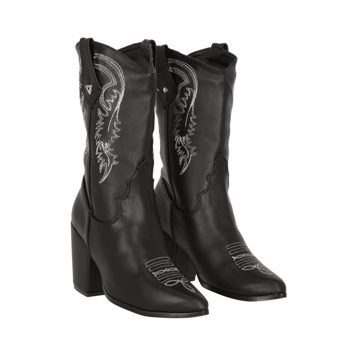 Bota Vaquera Bordada Cowboy Cabra Piel Negro Montana Para Mujer