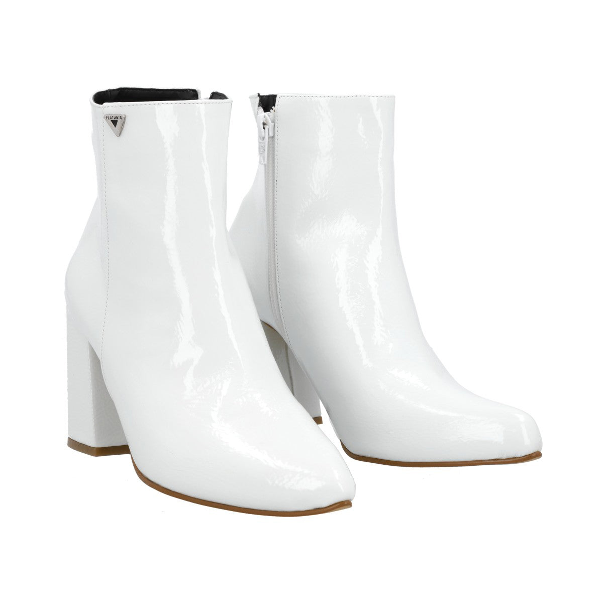 Botín Puntal De Tacón Para Mujer Estancia Charol Blanco – Platonia