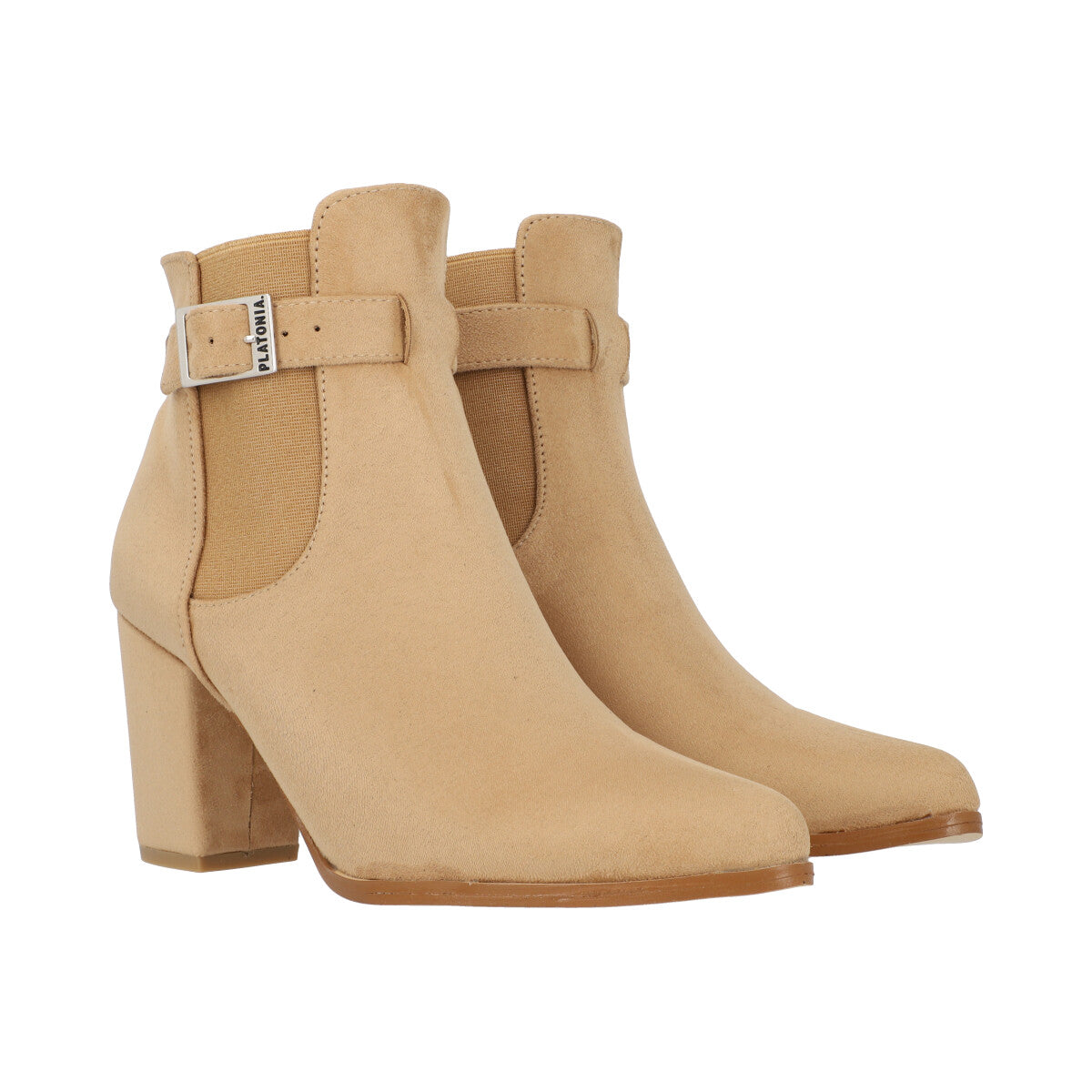 Botín de Tacón Alto al Tobillo Para Mujer Louisa Micro Suede Beige